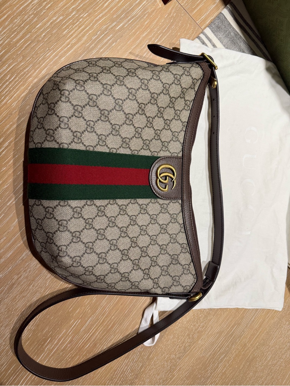 Gucci Beige GG Canvas Crossbody with Green and Red Web Stripe
